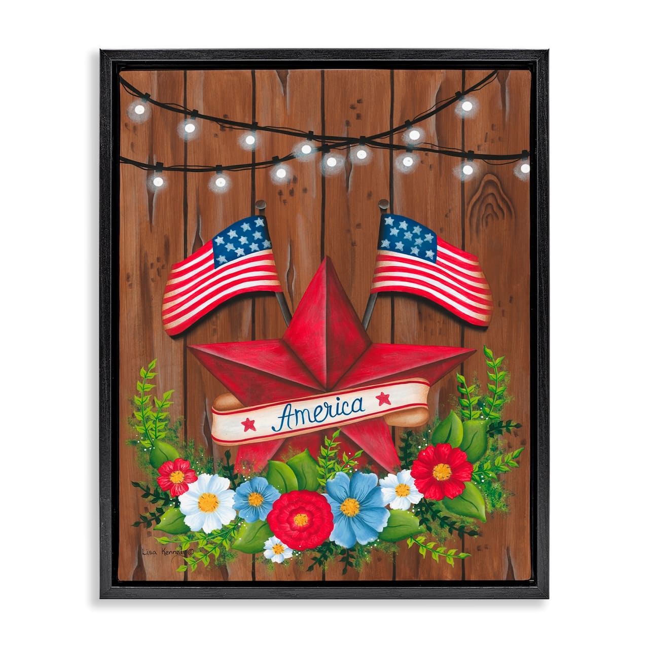 Stupell Industries Americana Country Garland Floater Framed Art